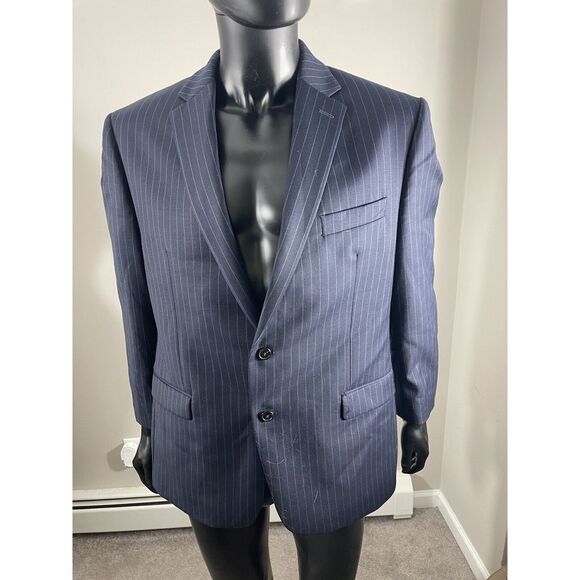 Ralph Lauren Blazer 44R Blue‎ Stripe Suit Jacket 100% Wool 2 Button - Picture 1 of 5
